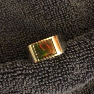 Mens White Gold 14K ring with multi color stone